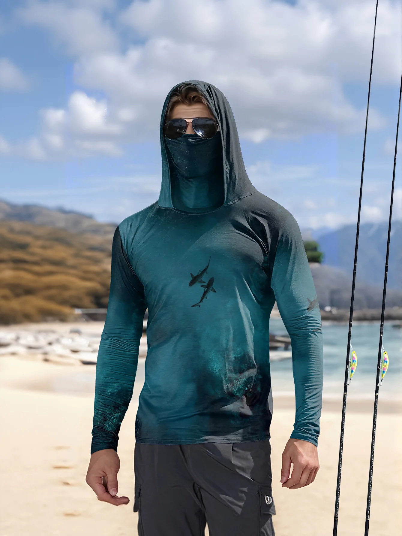 UPF50+ Men Fishing Hoodie With - Fishing Mask Sun Protection review and price